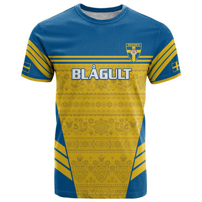 Custom Sweden Football T-Shirt Go Blagult - Scandinavian Pattern Graphic Tee