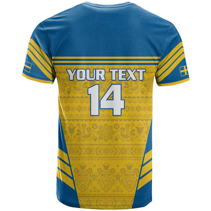 Custom Sweden Football T-Shirt Go Blagult - Scandinavian Pattern Graphic Tee