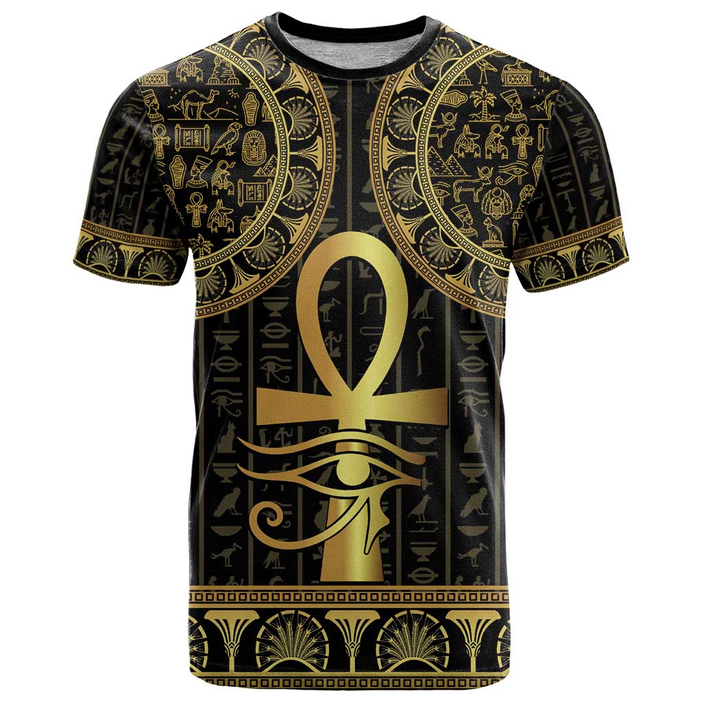 Ancient Egypt Ankh and Eye Of Horus T-Shirt Egyptian Hieroglyphs Graphic Tee