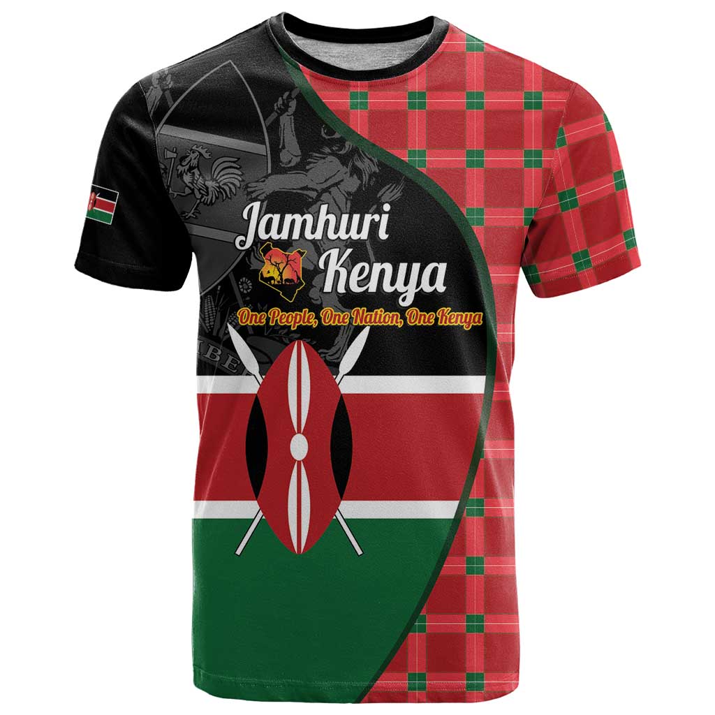 Kenya Jamhuri Day T-Shirt One People One Nation Massai Shuka Pattern Graphic Tee
