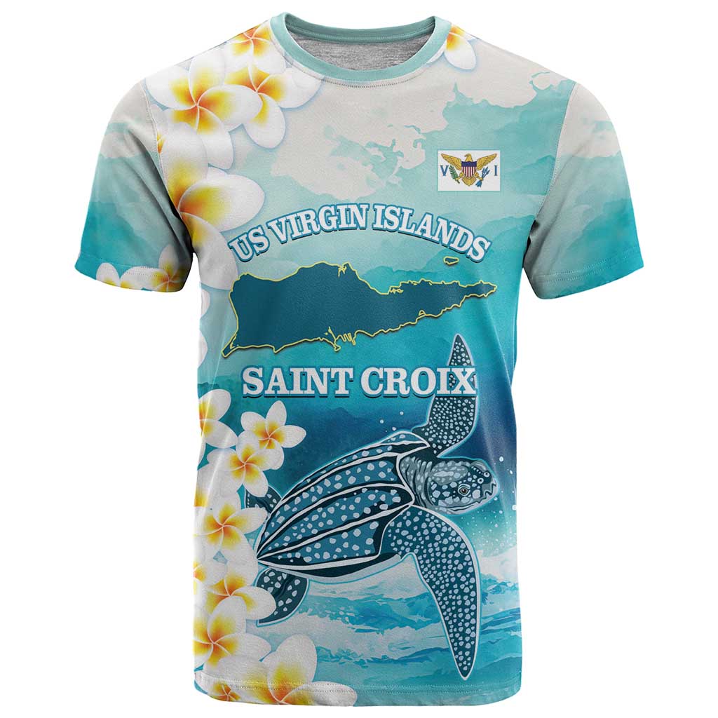 US Virgin Islands St Croix T-Shirt Twin City Leatherback With Plumeria Graphic Tee