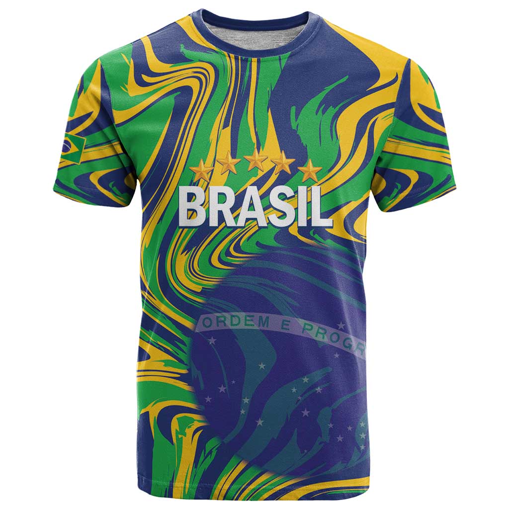 Brazil Football Custom T-Shirt 2026 Vamos Brasil Marble Pattern Graphic Tee