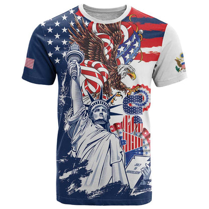 United States 4th Of July T-Shirt USA Eagle Statue Of Librerty Graphic Tee
