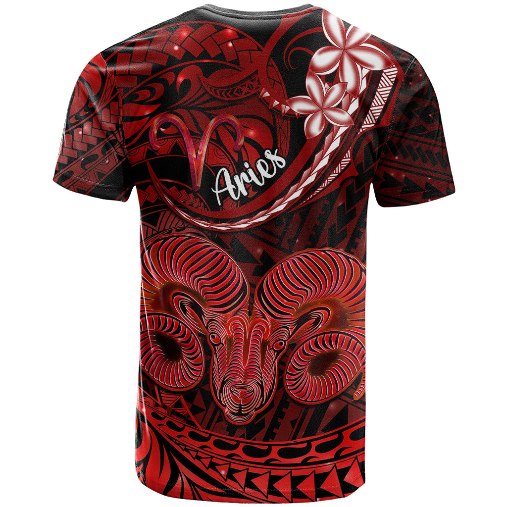Polynesian Pride Aries Zodiac T-Shirt Astrological Sign Tribal Plumeria Red Galaxy Graphic Tee