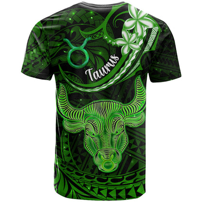 Polynesian Pride Taurus Zodiac T-Shirt Astrological Sign Tribal Plumeria Green Galaxy Graphic Tee