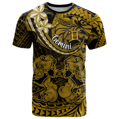 Polynesian Pride Gemini Zodiac T-Shirt Astrological Sign Tribal Plumeria Gold Galaxy Graphic Tee