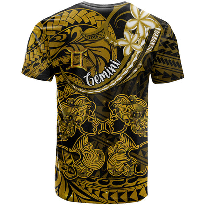 Polynesian Pride Gemini Zodiac T-Shirt Astrological Sign Tribal Plumeria Gold Galaxy Graphic Tee