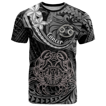 Polynesian Pride Cancer Zodiac T-Shirt Astrological Sign Tribal Plumeria Grey Galaxy Graphic Tee