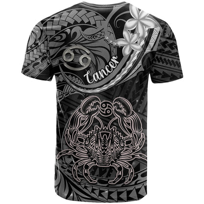 Polynesian Pride Cancer Zodiac T-Shirt Astrological Sign Tribal Plumeria Grey Galaxy Graphic Tee