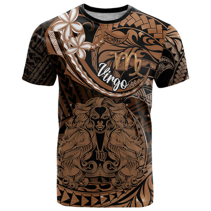 Polynesian Pride Virgo Zodiac T-Shirt Astrological Sign Tribal Plumeria Brown Galaxy Graphic Tee