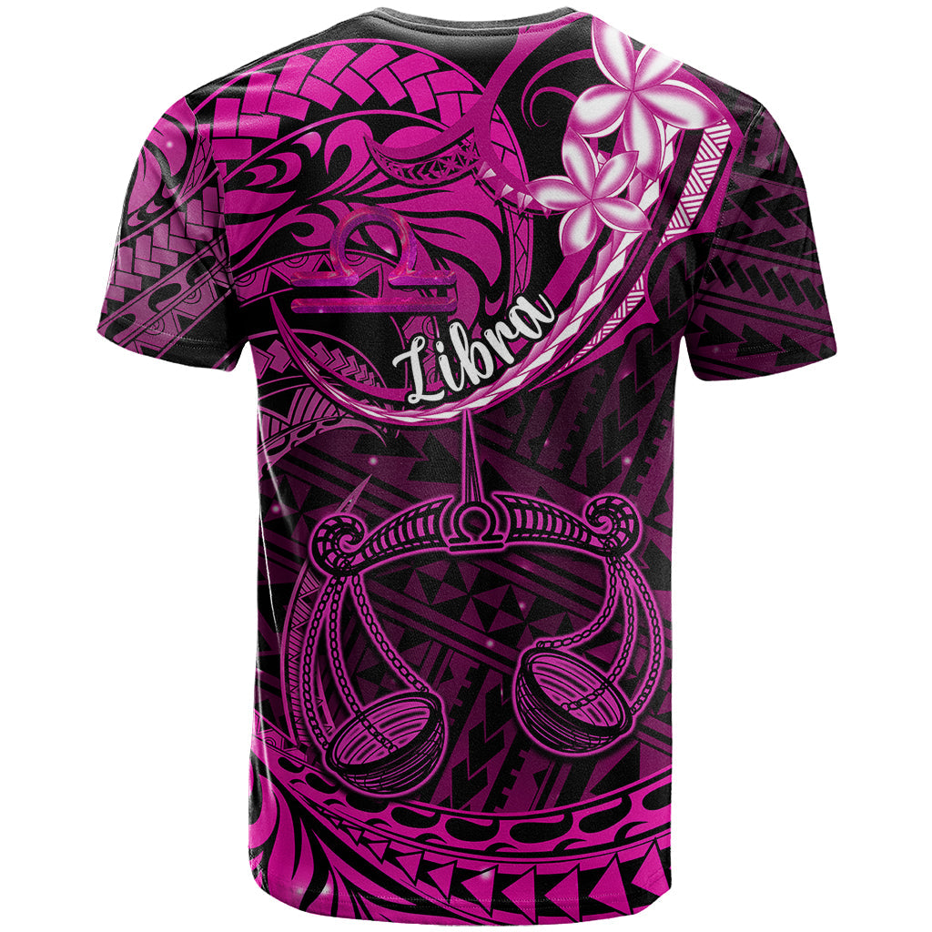Polynesian Pride Libra Zodiac T-Shirt Astrological Sign Tribal Plumeria Pink Galaxy Graphic Tee