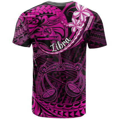 Polynesian Pride Libra Zodiac T-Shirt Astrological Sign Tribal Plumeria Pink Galaxy Graphic Tee