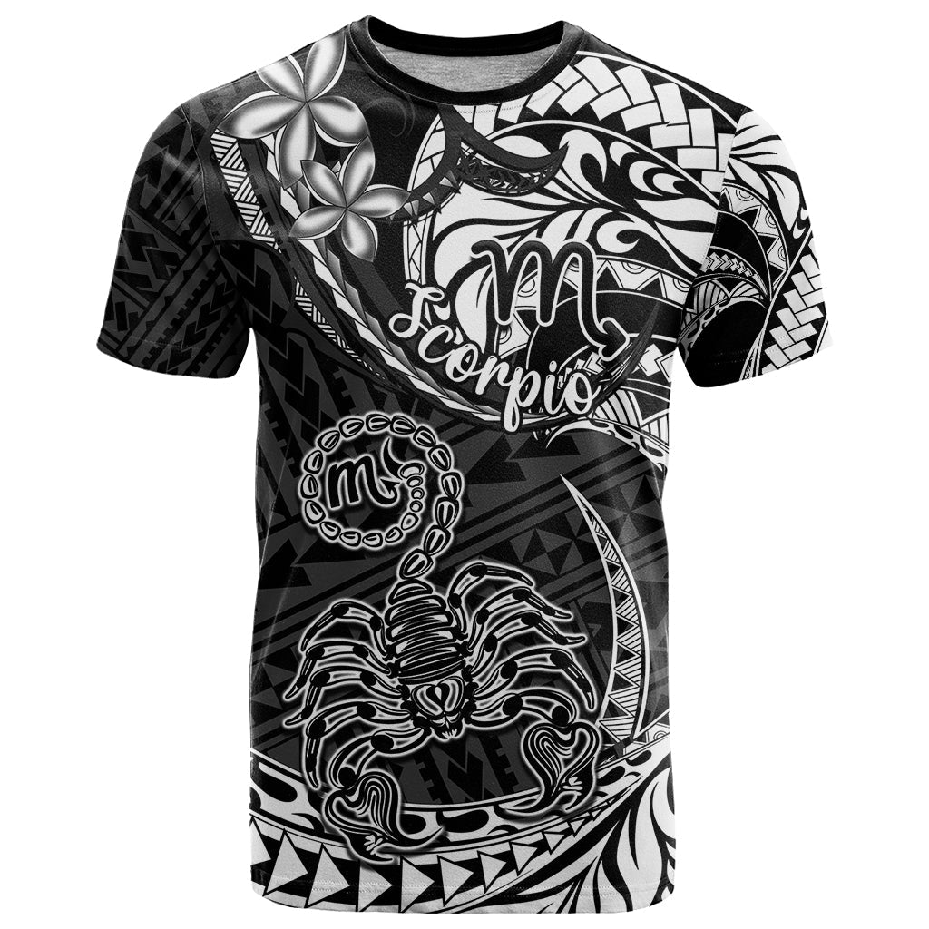 Polynesian Pride Scorpio Zodiac T-Shirt Astrological Sign Tribal Plumeria Black Graphic Tee
