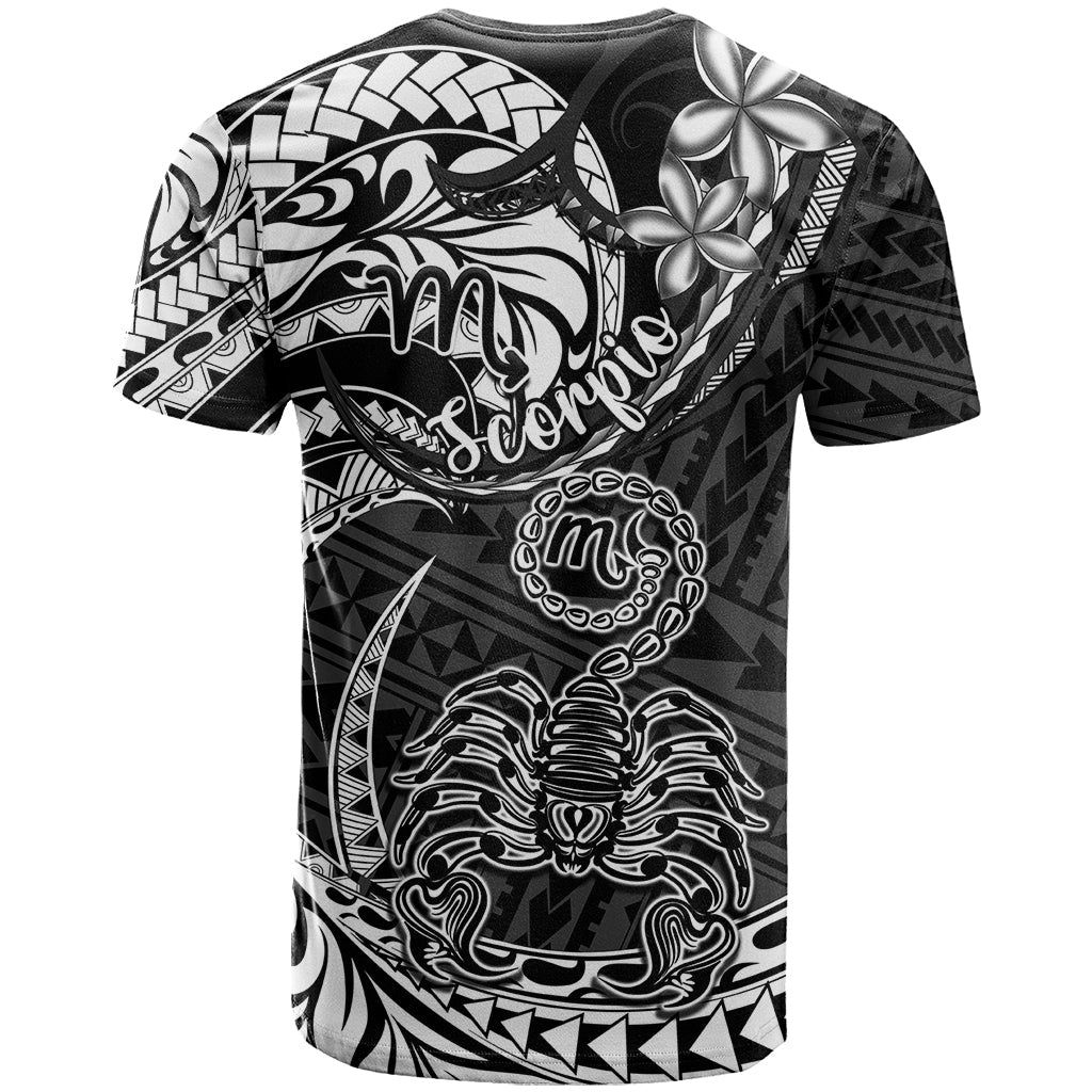 Polynesian Pride Scorpio Zodiac T-Shirt Astrological Sign Tribal Plumeria Black Graphic Tee