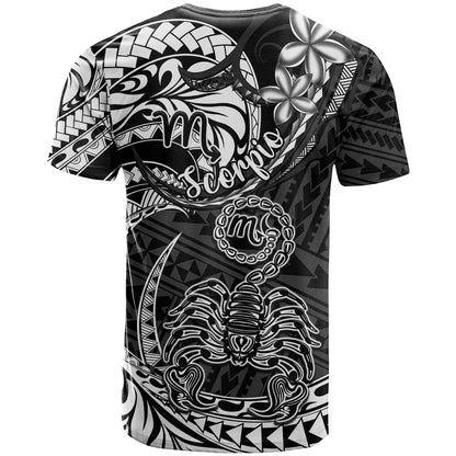 Polynesian Pride Scorpio Zodiac T-Shirt Astrological Sign Tribal Plumeria Black Graphic Tee