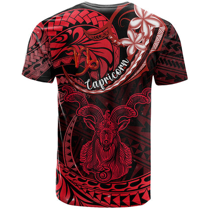 Polynesian Pride Capricorn Zodiac T-Shirt Astrological Sign Tribal Plumeria Red Galaxy Graphic Tee