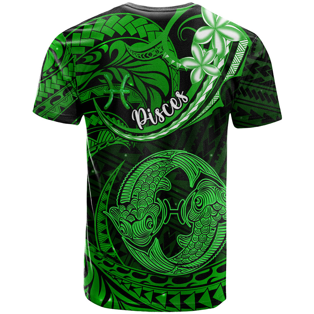 Polynesian Pride Pisces Zodiac T-Shirt Astrological Sign Tribal Plumeria Green Galaxy Graphic Tee