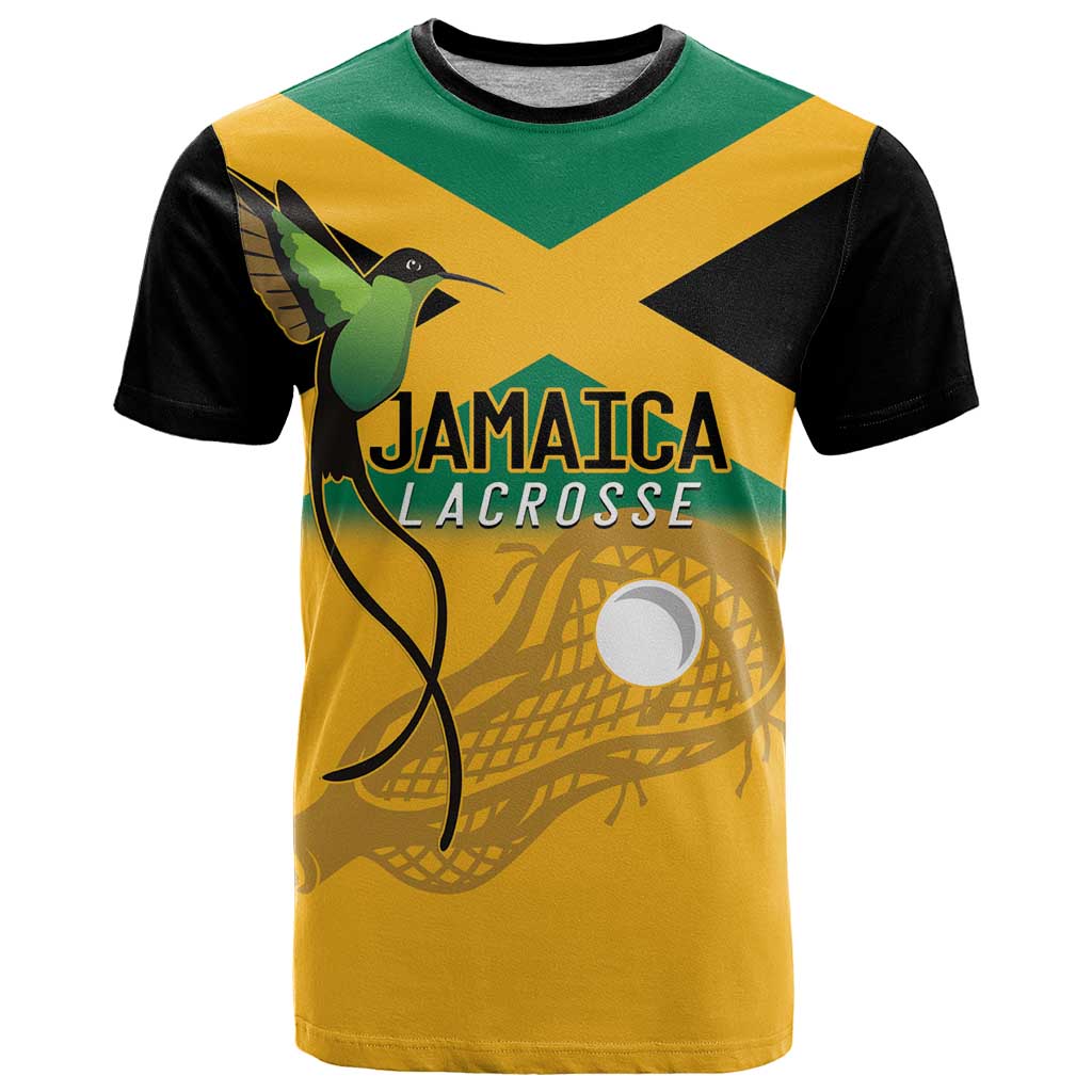 Custom Jamaica Lacrosse T-Shirt Streamertail Hummingbird With Flag Graphic Tee