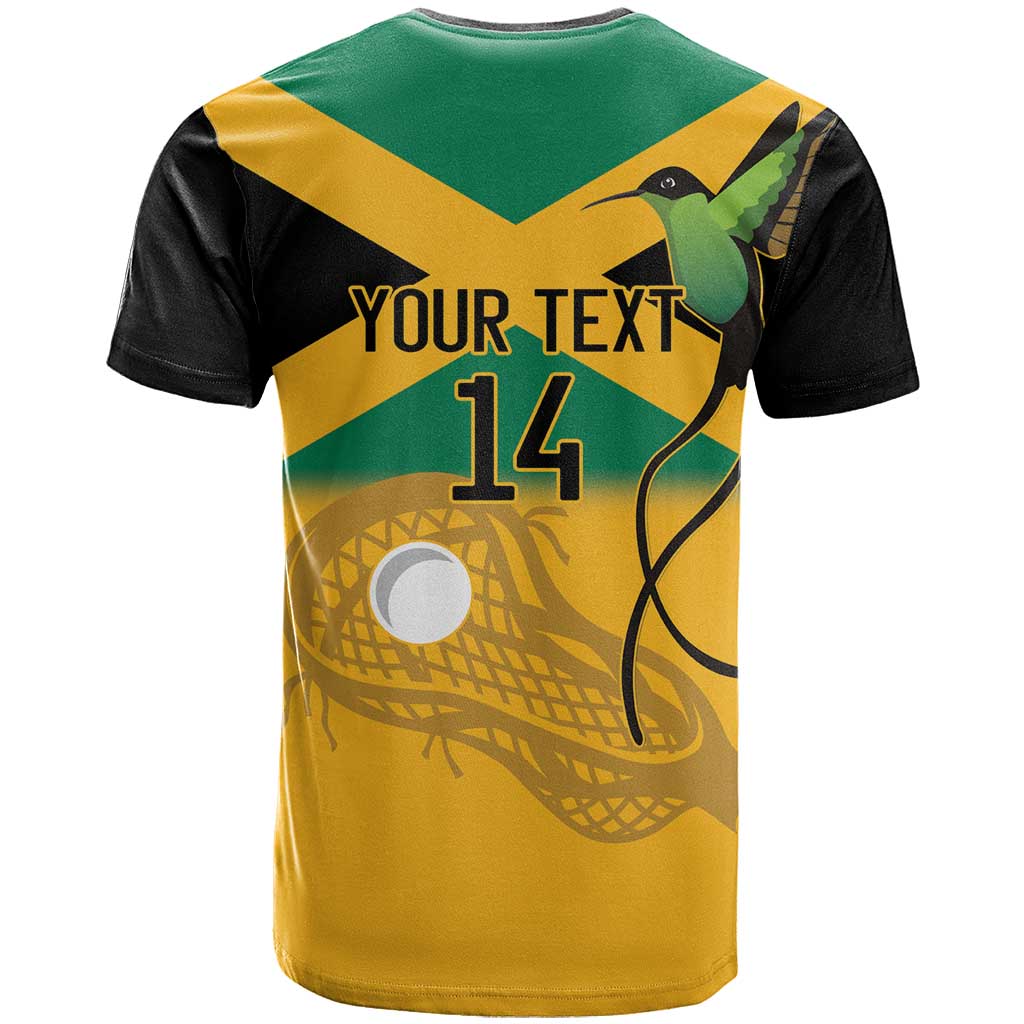 Custom Jamaica Lacrosse T-Shirt Streamertail Hummingbird With Flag Graphic Tee