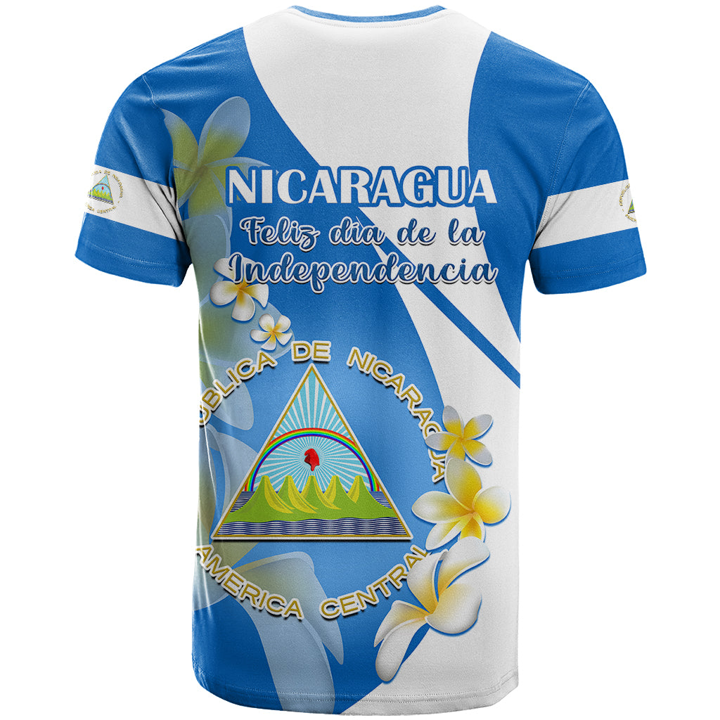 Nicaragua Independence Day T-Shirt Nicaraguan Coat of Arms With Sacuanjoche Flowers Graphic Tee
