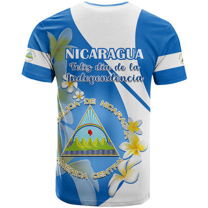 Nicaragua Independence Day T-Shirt Nicaraguan Coat of Arms With Sacuanjoche Flowers Graphic Tee