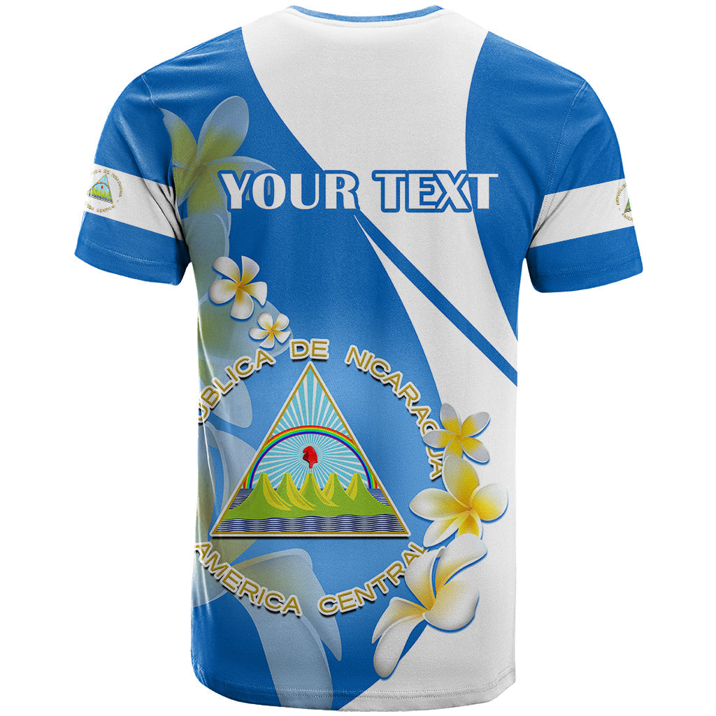 Custom Nicaragua Independence Day T-Shirt Nicaraguan Coat of Arms With Sacuanjoche Flowers Graphic Tee