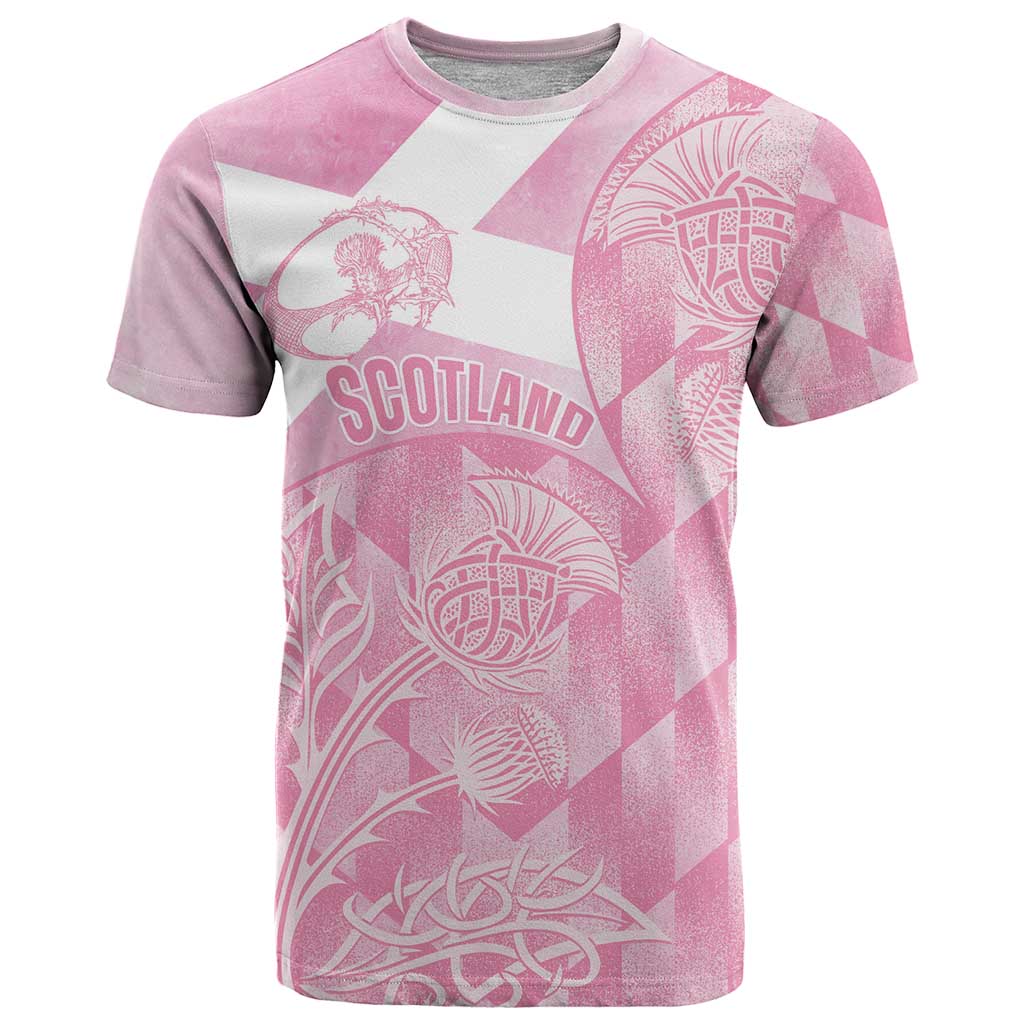 Scotland Rugby Personalised T-Shirt Go Scottish Thistle Pink Version Graphic Tee