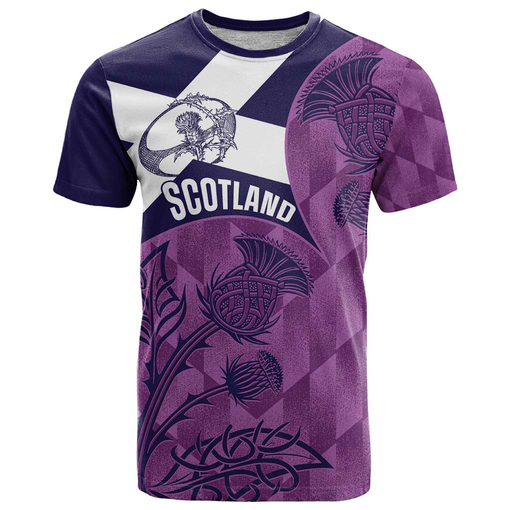 Scotland Rugby Personalised T-Shirt Go Scottish Thistle Purple Version Graphic Tee