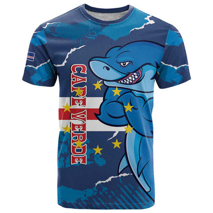 Custom Cape Verde Football T-Shirt Go Blue Sharks - Mascot Version Graphic Tee