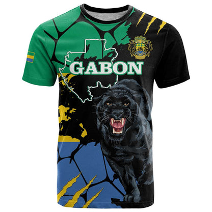 Personaliszd Gabon T-Shirt Gabonese Black Panther With Map Graphic Tee