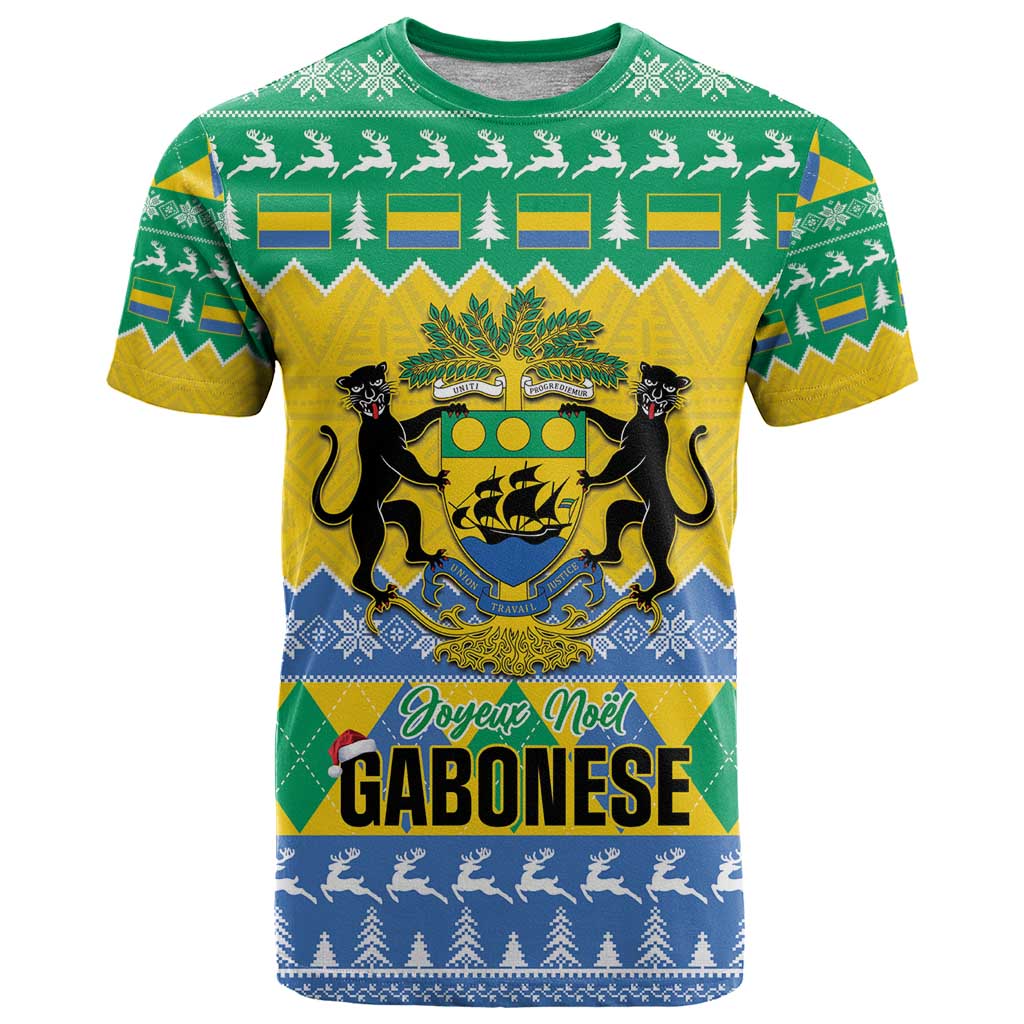 Gabon Christmas T-Shirt Joyeux Noel Coat Of Arms Graphic Tee