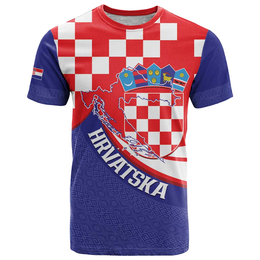 Croatia National Day T-Shirt Hrvatska Checkerboard With Slavic Pattern Graphic Tee