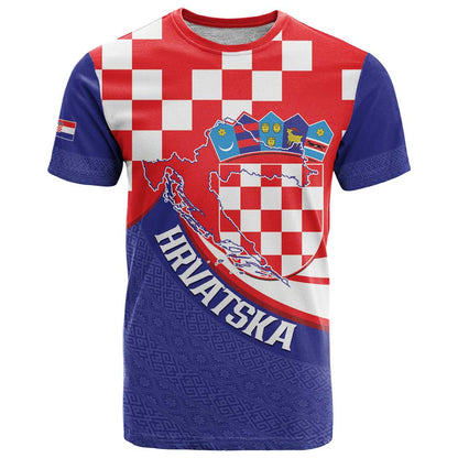 Croatia National Day T-Shirt Hrvatska Checkerboard With Slavic Pattern Graphic Tee