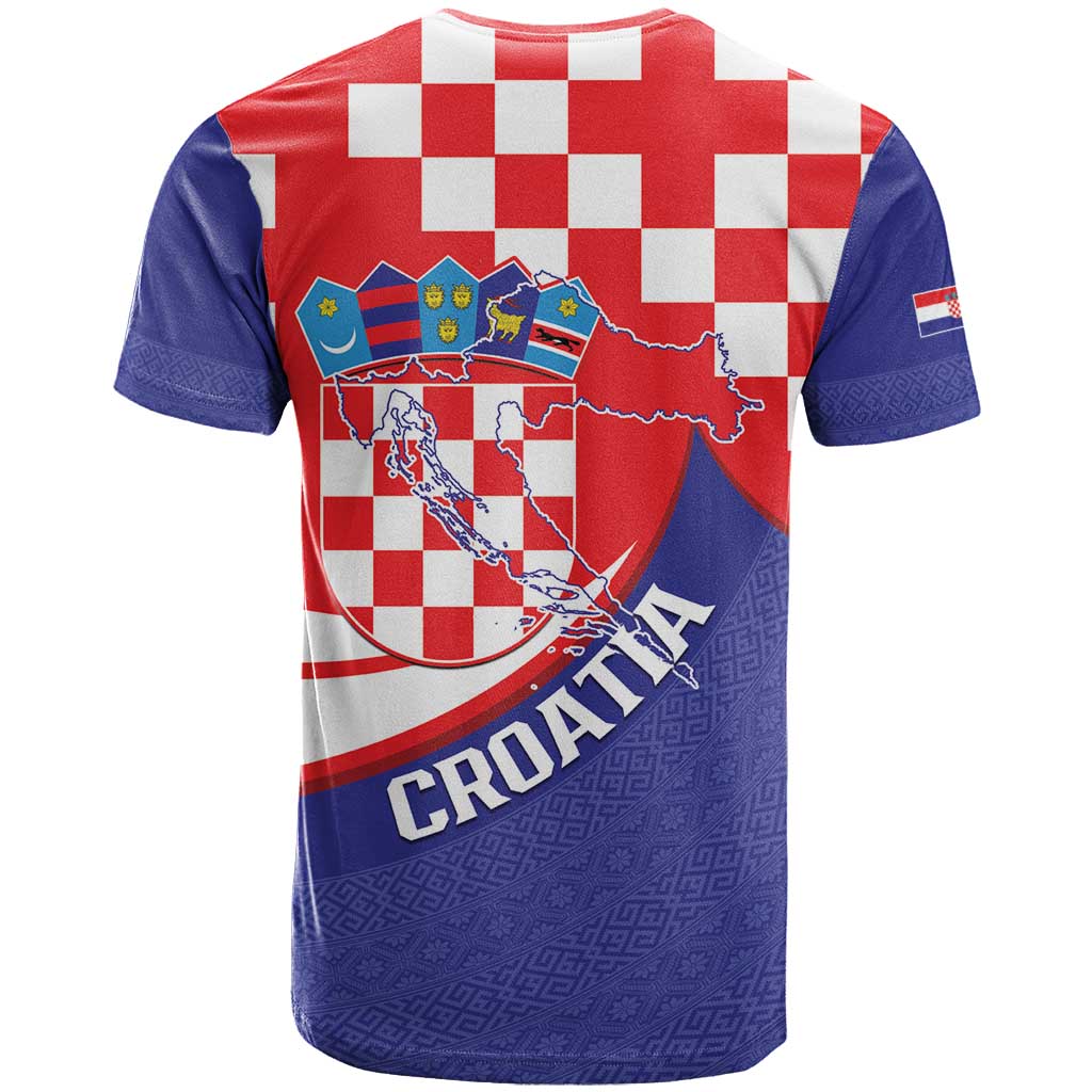 Croatia National Day T-Shirt Hrvatska Checkerboard With Slavic Pattern Graphic Tee
