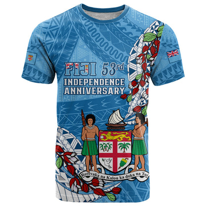 Personalised Fiji Day T-Shirt Fijian Tagimaucia Flower Polynesian Mix Tapa Pattern Graphic Tee