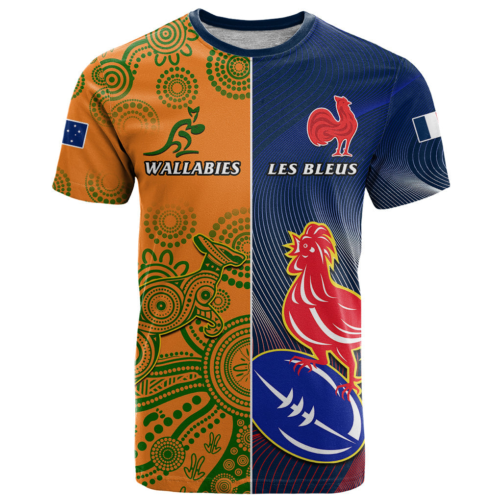 Custom France And Australia Rugby T-Shirt World Cup Le Bleus Wallabies Together Graphic Tee