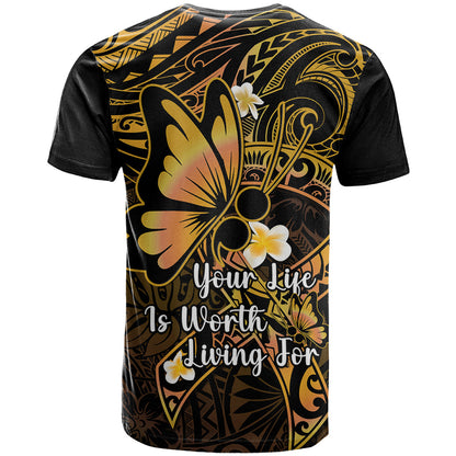 Polynesia Suicide Prevention Awareness T-Shirt Your Life Is Worth Living For Polynesian Purple Pattern Graphic Tee
