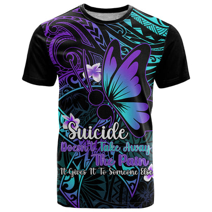 Polynesia Suicide Prevention Awareness T-Shirt Your Life Is Worth Living For Polynesian Blue Pattern Graphic Tee