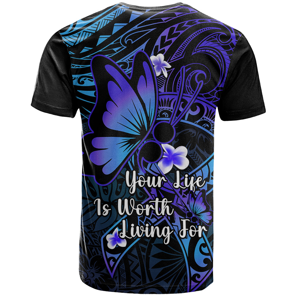 Polynesia Suicide Prevention Awareness T-Shirt Your Life Is Worth Living For Polynesian Blue Pattern Graphic Tee