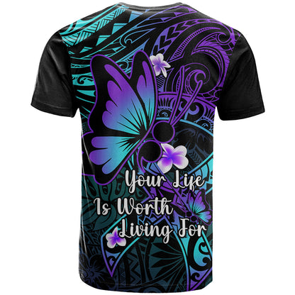 Polynesia Suicide Prevention Awareness T-Shirt Your Life Is Worth Living For Polynesian Gold Pattern Graphic Tee