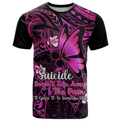 Polynesia Suicide Prevention Awareness T-Shirt Your Life Is Worth Living For Polynesian Pink Pattern Graphic Tee