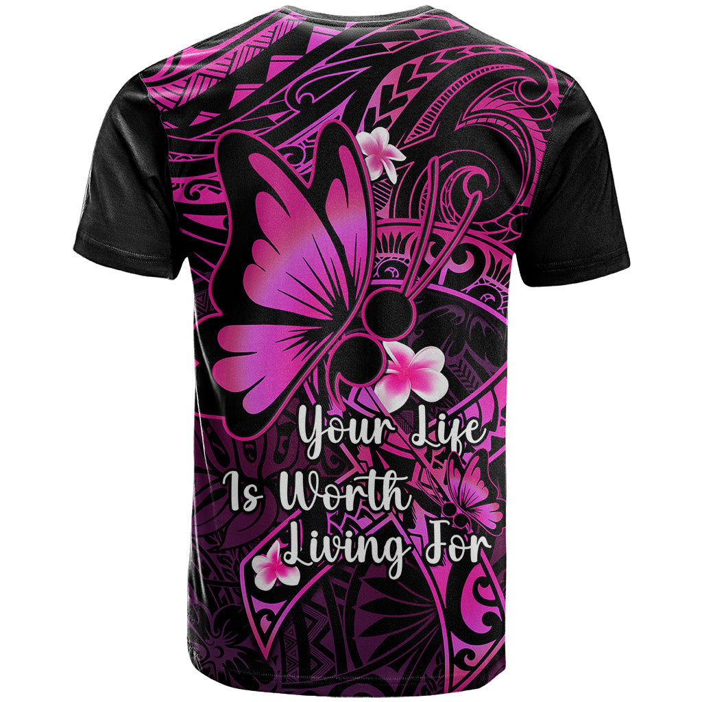Polynesia Suicide Prevention Awareness T-Shirt Your Life Is Worth Living For Polynesian Pink Pattern Graphic Tee