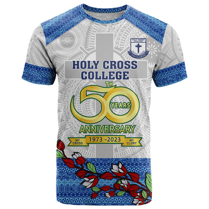 Personalised Fiji Holy Cross College T-Shirt Happy 50th Anniversary Fijian Tagimoucia Tapa Pattern Graphic Tee
