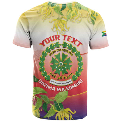 Personalized Comoros T-Shirt Coat Of Arms Mix Ylang Ylang Flower Graphic Tee