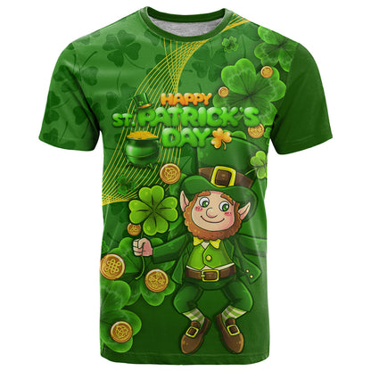 Happy St Patricks Day T-Shirt 2024 Irish Shamrocks With Lucky Leprechaun Graphic Tee
