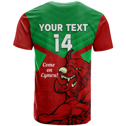 Custom Wales Rugby T-Shirt 2024 Six Nations Come On Cymru Mascot Sporty Graphic Tee