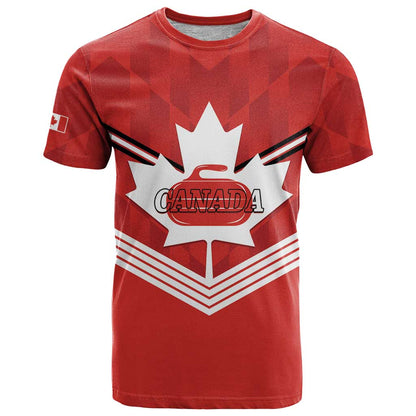 Personalized Canada Curling T-Shirt Maple Leaf Red Version Graphic Tee
