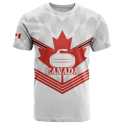 Personalized Canada Curling T-Shirt Maple Leaf White Version Graphic Tee