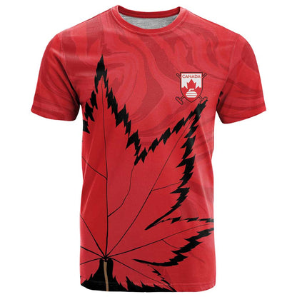 Custom Canada Curling T-Shirt Go Maple Leaf Marble Style Graphic Tee