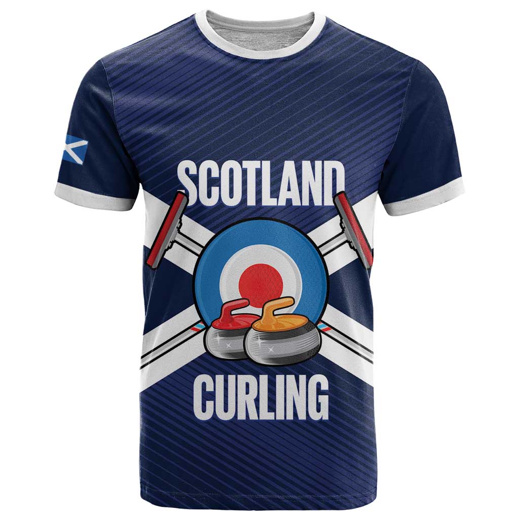 Personalized Scotland Curling T-Shirt Go Scottish Flag Style Graphic Tee